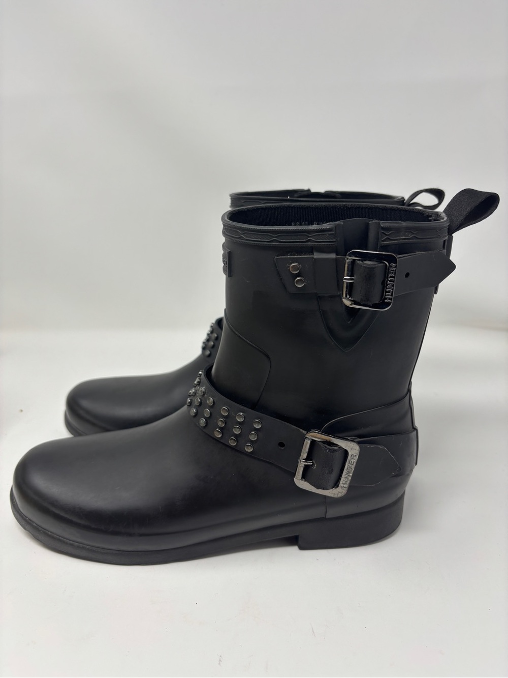 Hunter Refined Stud Biker Rain Boots Matte Black Womens Size US 8 / UK 6 / EU 39
